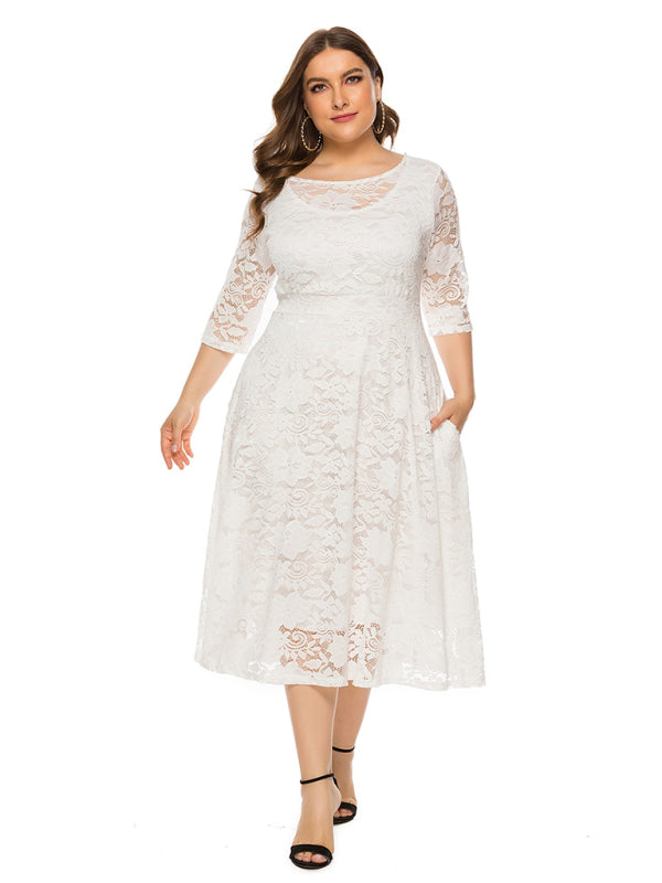 Cocktail Curvy Tea-length Lace Dress Cocktail Dresses | Chuzko.com