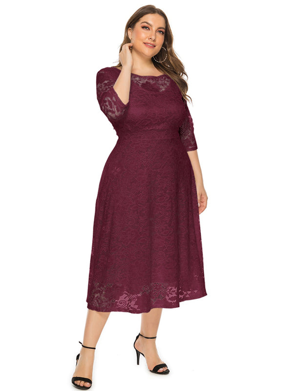 Cocktail Curvy Tea-length Lace Dress Cocktail Dresses | Chuzko.com