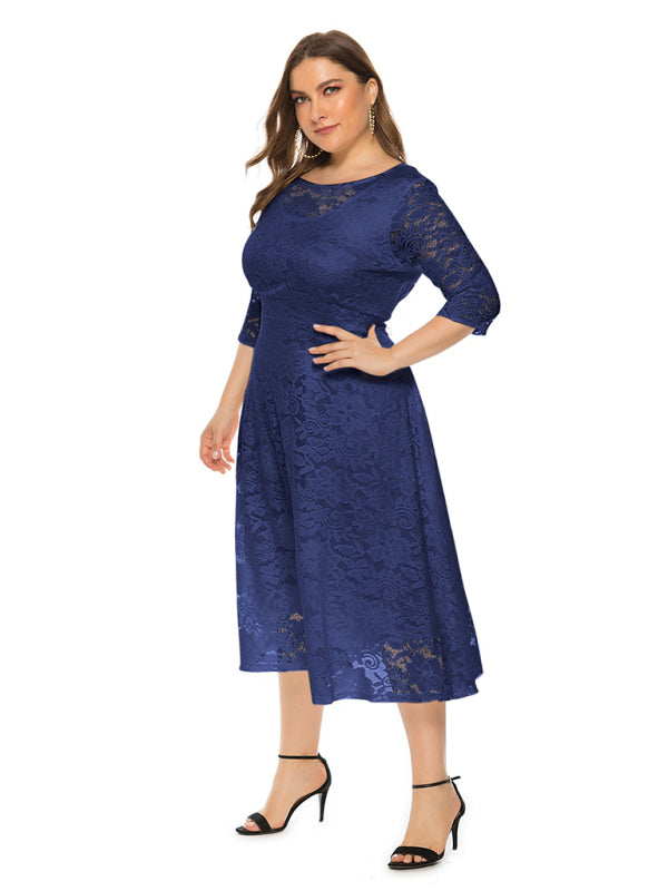 Cocktail Curvy Tea-length Lace Dress Cocktail Dresses | Chuzko.com