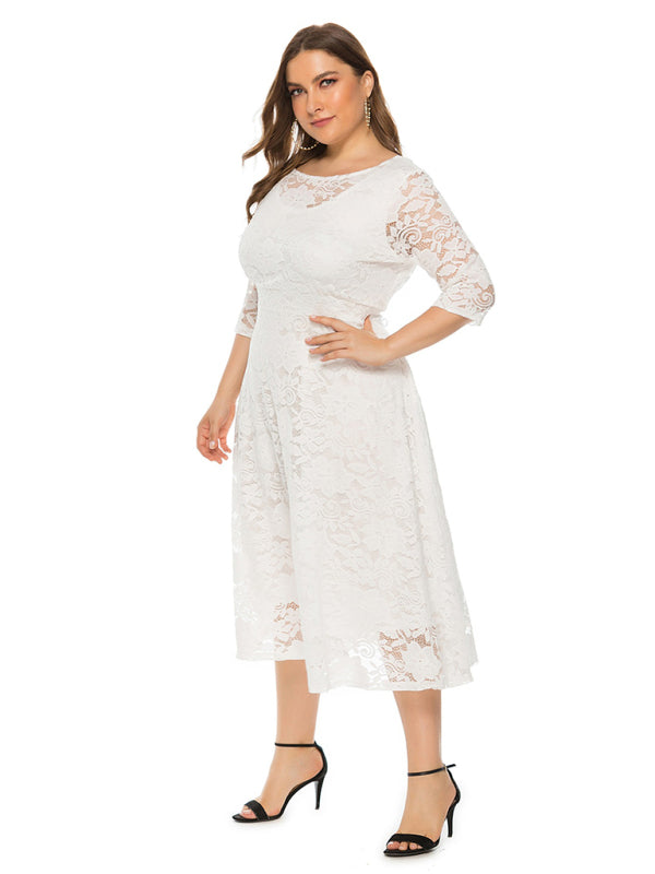 Cocktail Curvy Tea-length Lace Dress Cocktail Dresses | Chuzko.com