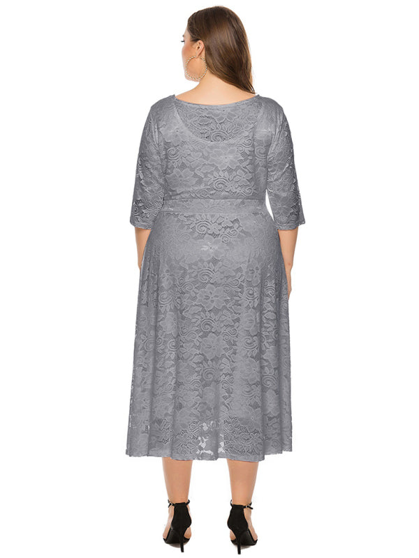 Cocktail Curvy Tea-length Lace Dress Cocktail Dresses | Chuzko.com