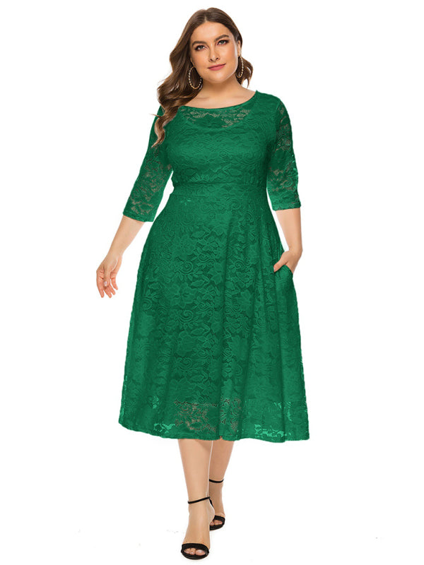 Cocktail Curvy Tea-length Lace Dress Cocktail Dresses | Chuzko.com