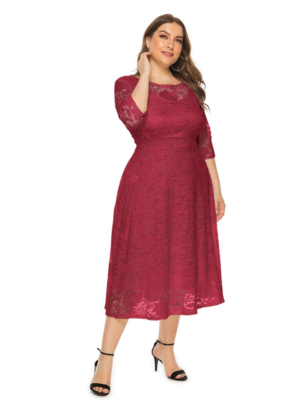 Cocktail Curvy Tea-length Lace Dress Cocktail Dresses | Chuzko.com