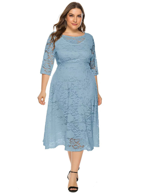 Cocktail Curvy Tea-length Lace Dress Cocktail Dresses | Chuzko.com