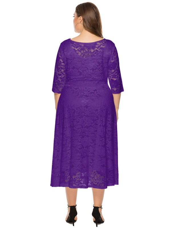 Cocktail Curvy Tea-length Lace Dress Cocktail Dresses | Chuzko.com