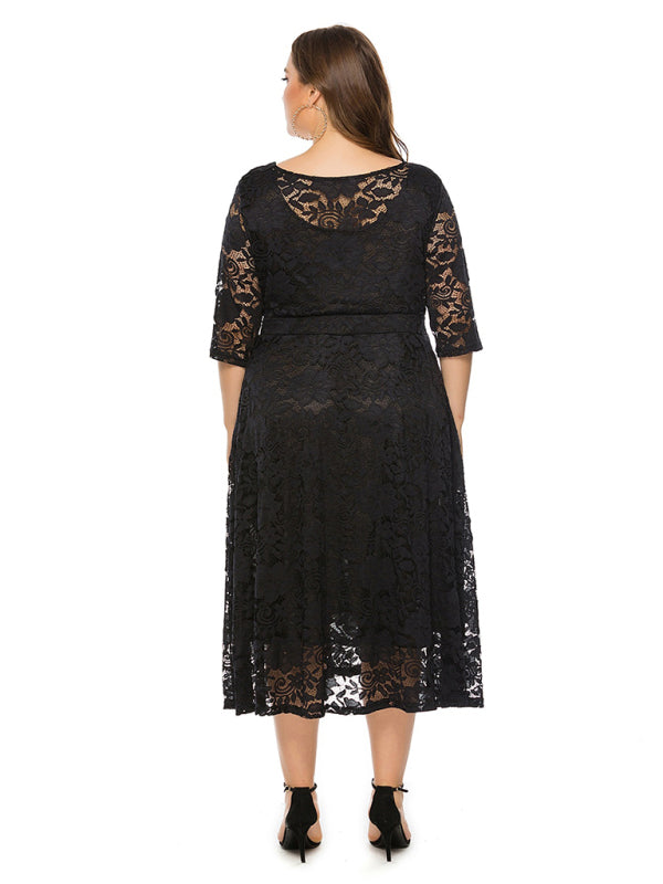 Cocktail Curvy Tea-length Lace Dress Cocktail Dresses | Chuzko.com