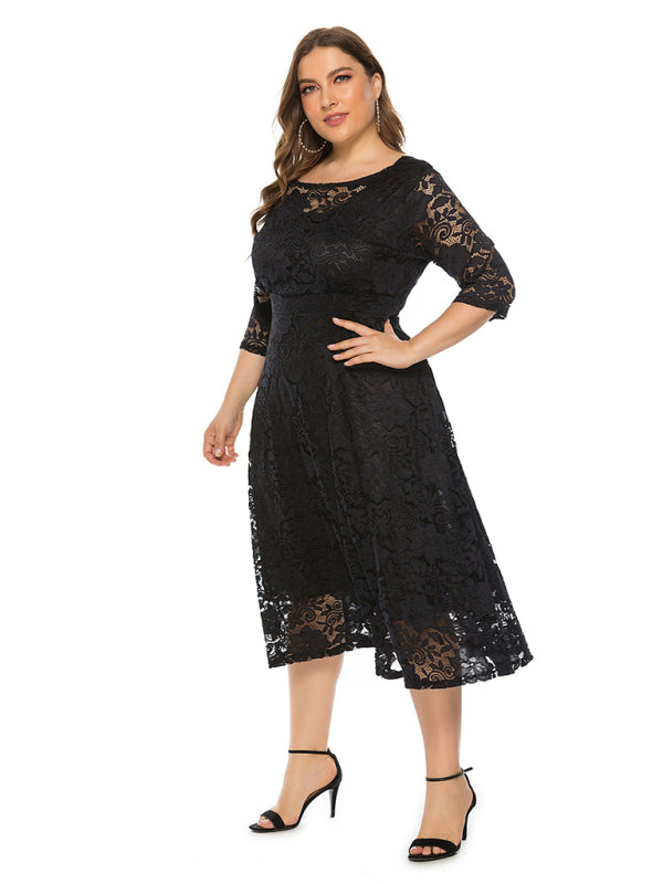 Cocktail Curvy Tea-length Lace Dress Cocktail Dresses | Chuzko.com