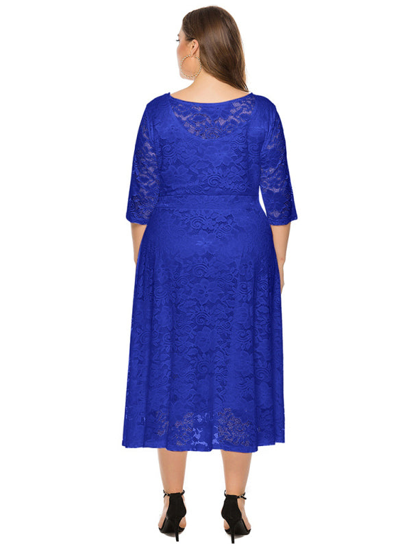 Cocktail Curvy Tea-length Lace Dress Cocktail Dresses | Chuzko.com