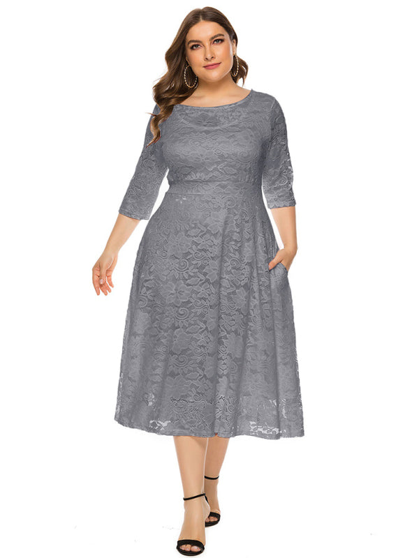 Cocktail Curvy Tea-length Lace Dress Cocktail Dresses | Chuzko.com