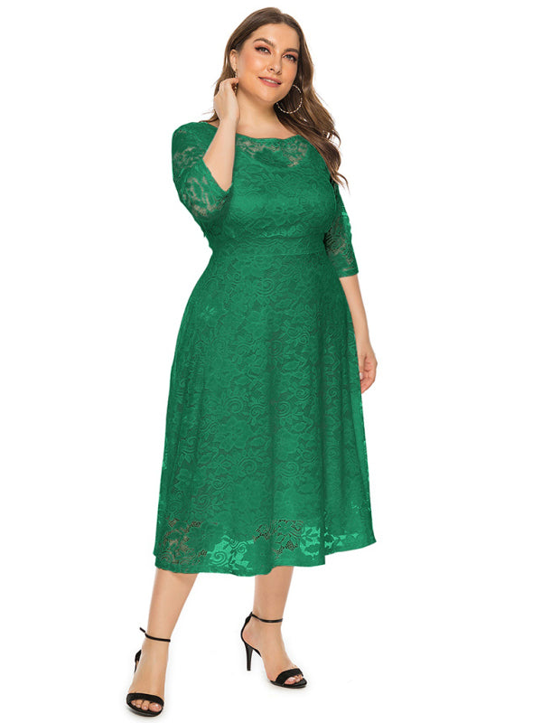 Cocktail Curvy Tea-length Lace Dress Cocktail Dresses | Chuzko.com