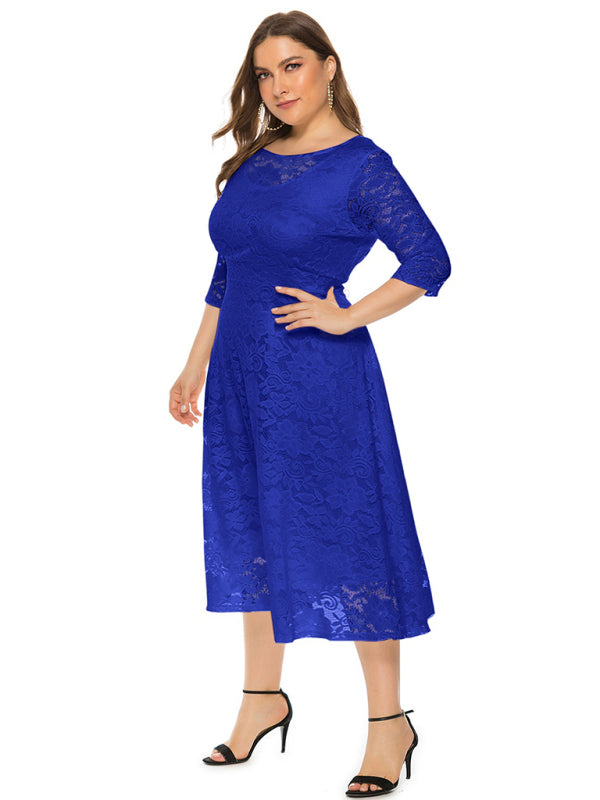 Cocktail Curvy Tea-length Lace Dress Cocktail Dresses | Chuzko.com