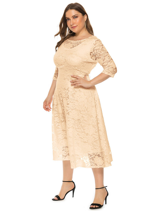 Cocktail Curvy Tea-length Lace Dress Cocktail Dresses | Chuzko.com