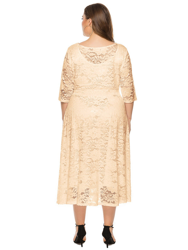 Cocktail Curvy Tea-length Lace Dress Cocktail Dresses | Chuzko.com