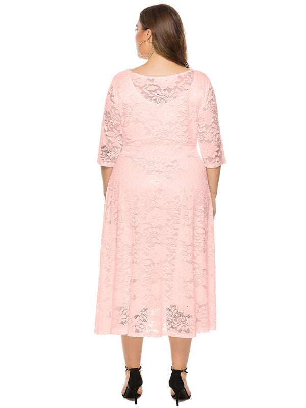 Cocktail Curvy Tea-length Lace Dress Cocktail Dresses | Chuzko.com