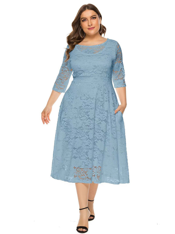 Cocktail Curvy Tea-length Lace Dress Cocktail Dresses | Chuzko.com