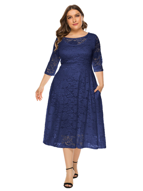 Cocktail Curvy Tea-length Lace Dress Cocktail Dresses | Chuzko.com