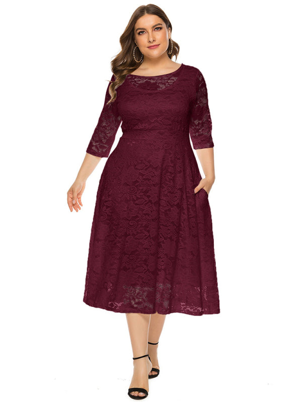 Cocktail Curvy Tea-length Lace Dress Cocktail Dresses | Chuzko.com