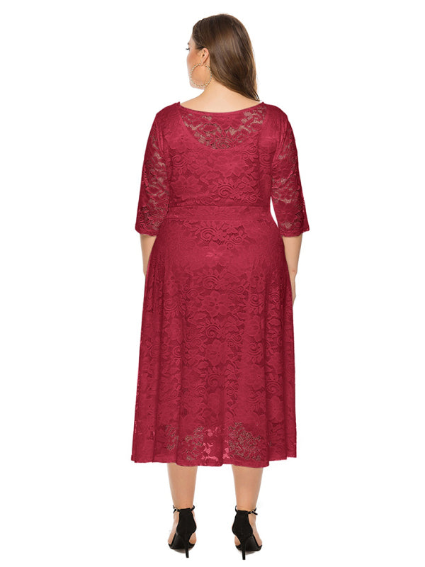 Cocktail Curvy Tea-length Lace Dress Cocktail Dresses | Chuzko.com