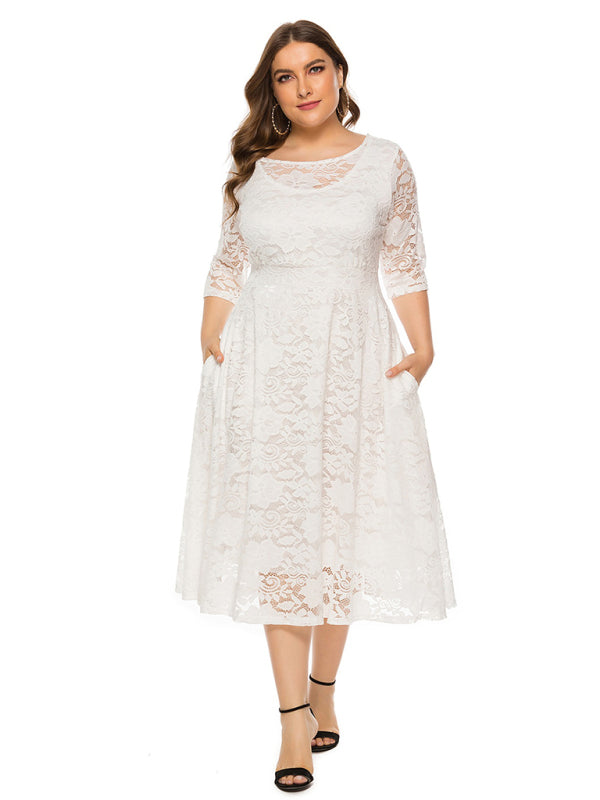 Cocktail Curvy Tea-length Lace Dress Cocktail Dresses | Chuzko.com