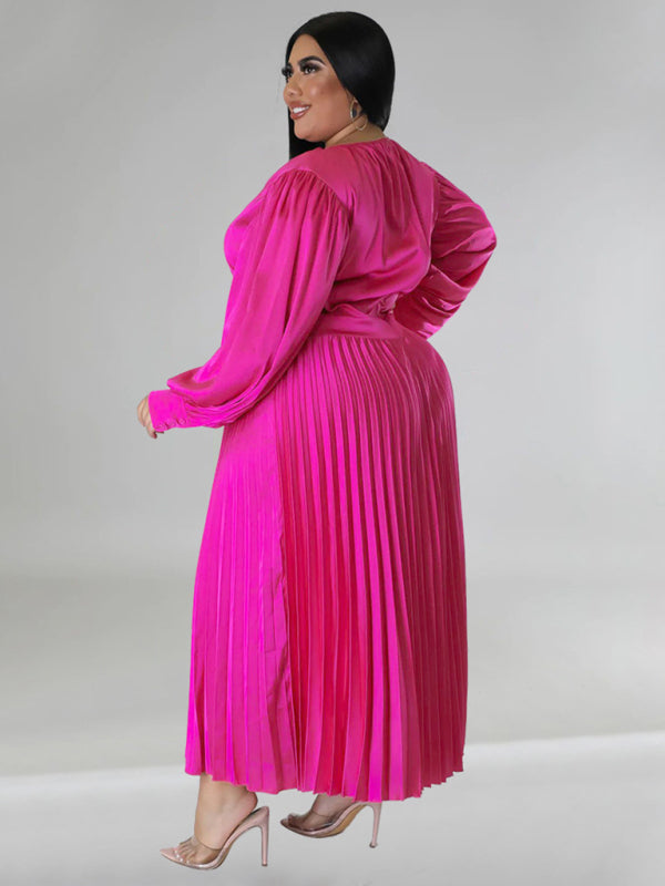 Elegant Satin Plus Size Pleated Dress for Evening Parties Satin | Chuzko.com