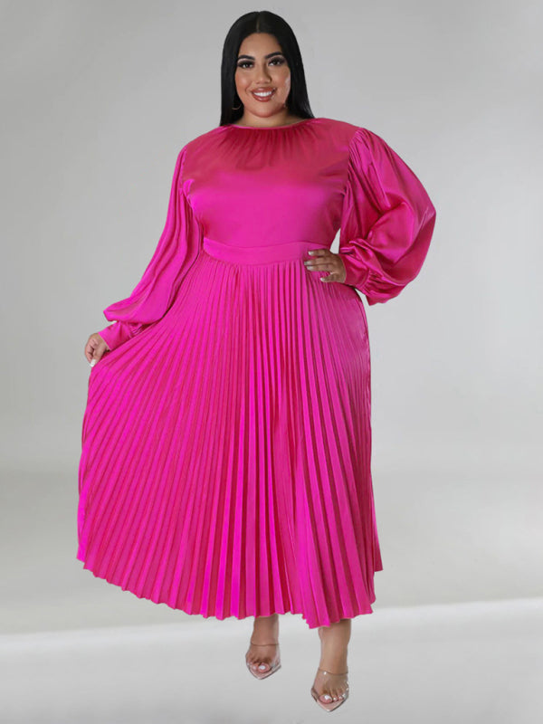 Elegant Satin Plus Size Pleated Dress for Evening Parties Satin | Chuzko.com