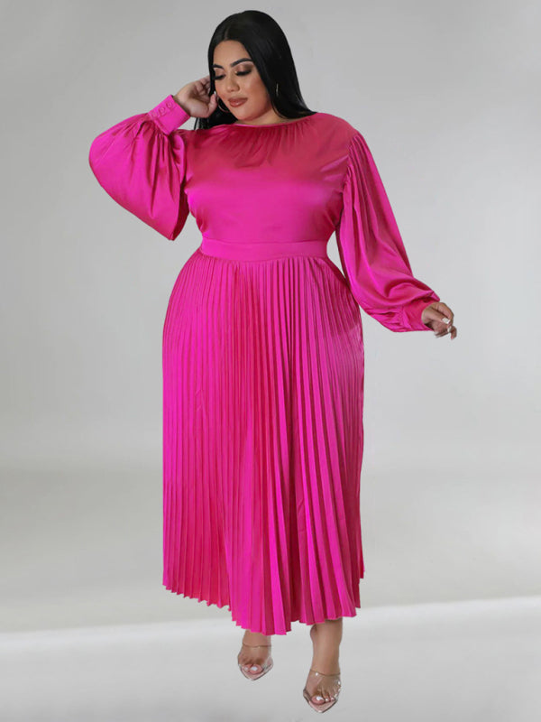 Elegant Satin Plus Size Pleated Dress for Evening Parties Satin | Chuzko.com