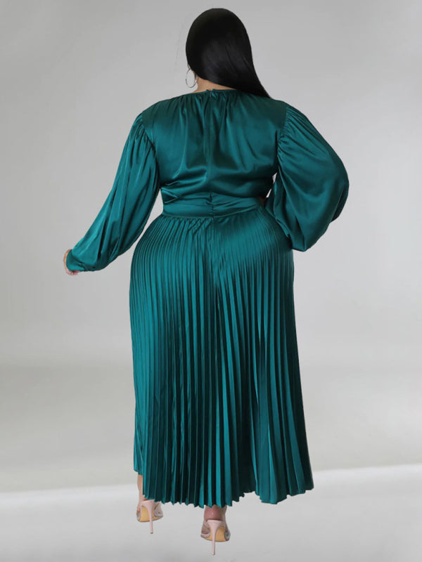 Elegant Satin Plus Size Pleated Dress for Evening Parties Satin | Chuzko.com