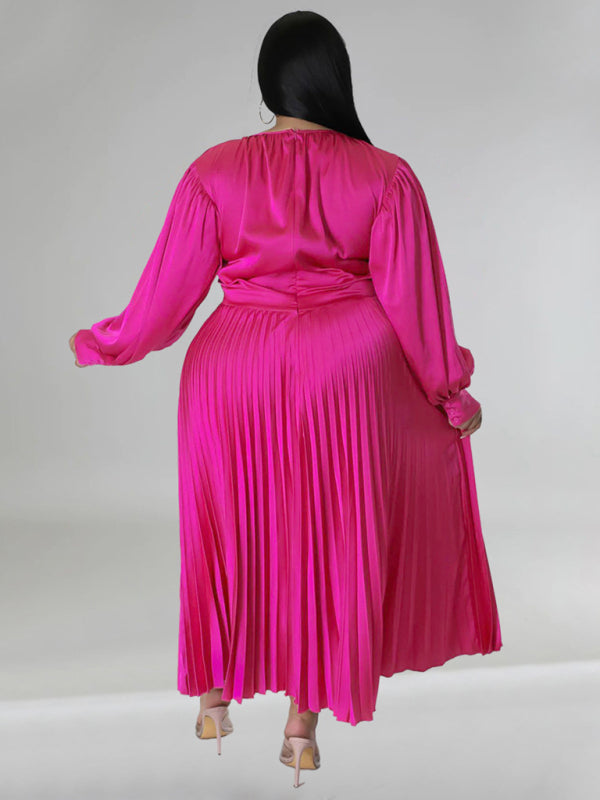 Elegant Satin Plus Size Pleated Dress for Evening Parties Satin | Chuzko.com