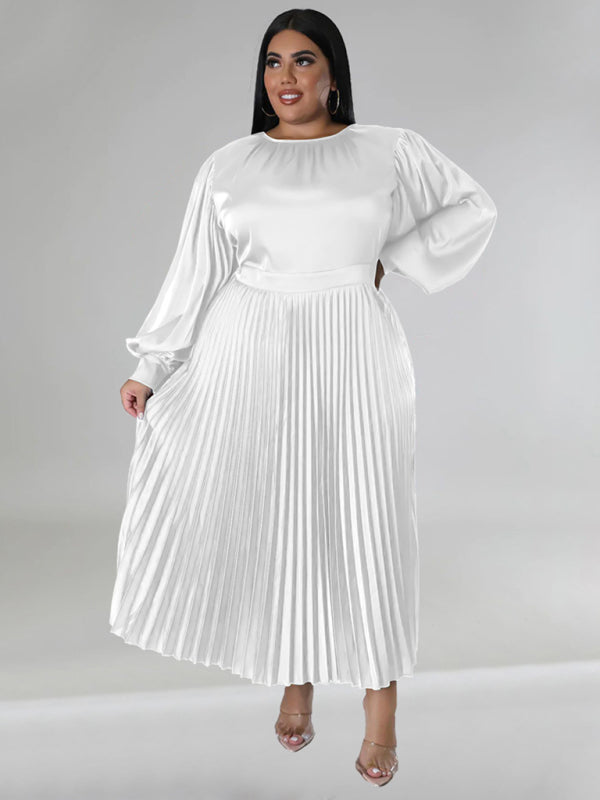 Elegant Satin Plus Size Pleated Dress for Evening Parties Satin | Chuzko.com