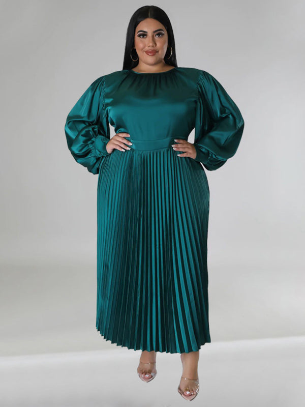 Elegant Satin Plus Size Pleated Dress for Evening Parties Satin | Chuzko.com