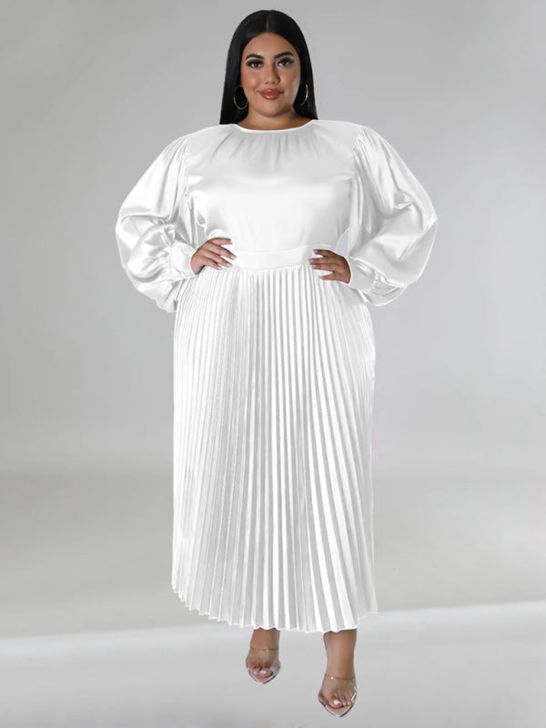 Elegant Satin Plus Size Pleated Dress for Evening Parties Satin | Chuzko.com