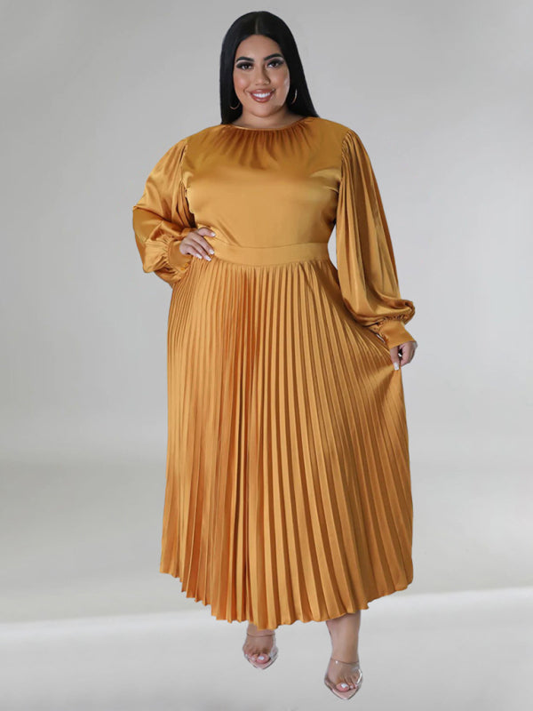 Elegant Satin Plus Size Pleated Dress for Evening Parties Satin | Chuzko.com