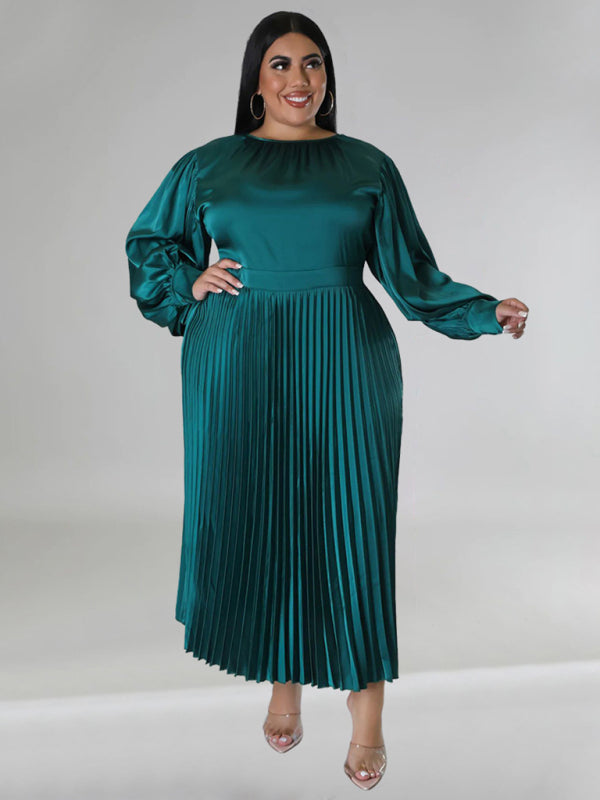 Elegant Satin Plus Size Pleated Dress for Evening Parties Satin | Chuzko.com