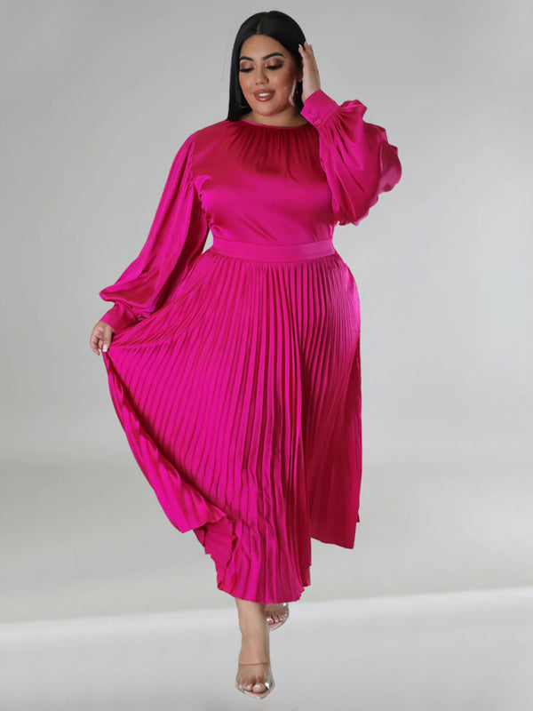 Elegant Satin Plus Size Pleated Dress for Evening Parties Satin | Chuzko.com