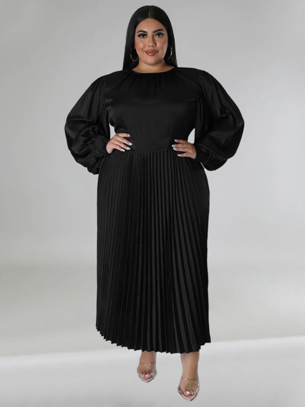 Elegant Satin Plus Size Pleated Dress for Evening Parties Satin | Chuzko.com