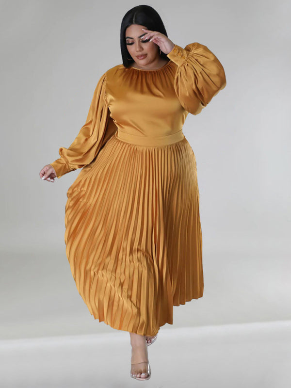 Elegant Satin Plus Size Pleated Dress for Evening Parties Satin | Chuzko.com