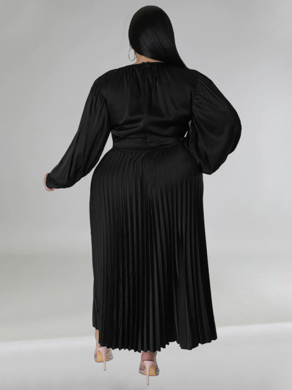 Elegant Satin Plus Size Pleated Dress for Evening Parties Satin | Chuzko.com