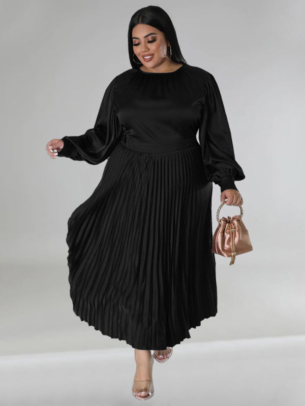 Elegant Satin Plus Size Pleated Dress for Evening Parties Satin | Chuzko.com