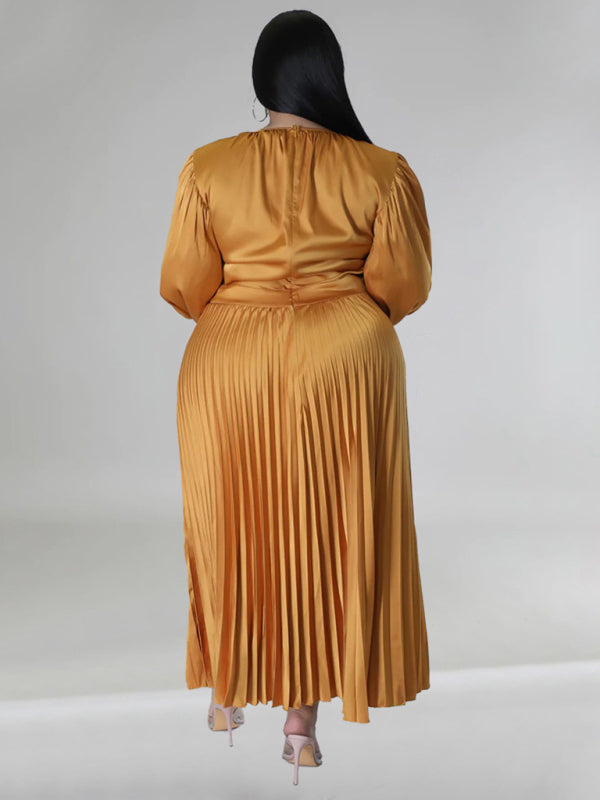 Elegant Satin Plus Size Pleated Dress for Evening Parties Satin | Chuzko.com