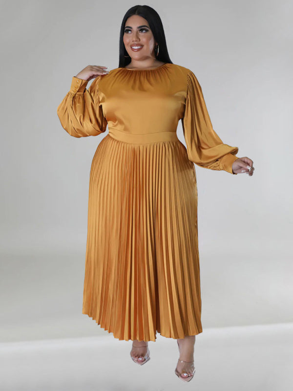 Elegant Satin Plus Size Pleated Dress for Evening Parties Satin | Chuzko.com