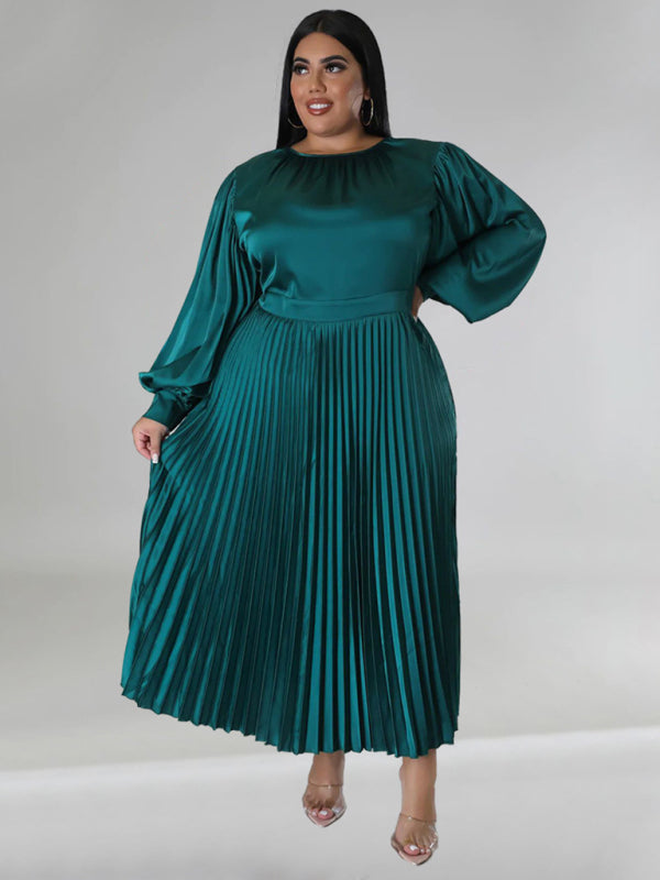 Elegant Satin Plus Size Pleated Dress for Evening Parties Satin | Chuzko.com