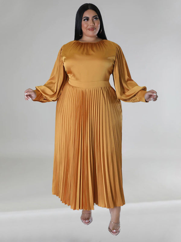 Elegant Satin Plus Size Pleated Dress for Evening Parties Satin | Chuzko.com