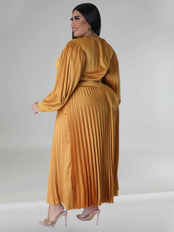 Elegant Satin Plus Size Pleated Dress for Evening Parties Satin | Chuzko.com