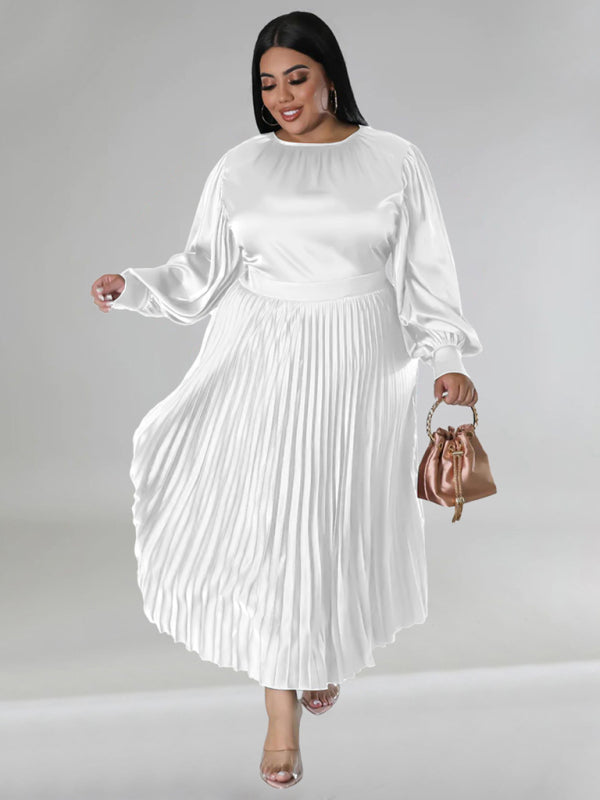 Elegant Satin Plus Size Pleated Dress for Evening Parties Satin | Chuzko.com