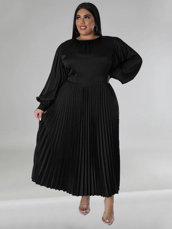 Elegant Satin Plus Size Pleated Dress for Evening Parties Satin | Chuzko.com