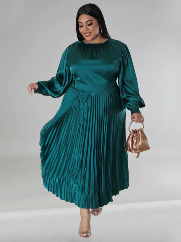 Elegant Satin Plus Size Pleated Dress for Evening Parties Satin | Chuzko.com