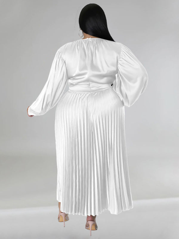 Elegant Satin Plus Size Pleated Dress for Evening Parties Satin | Chuzko.com