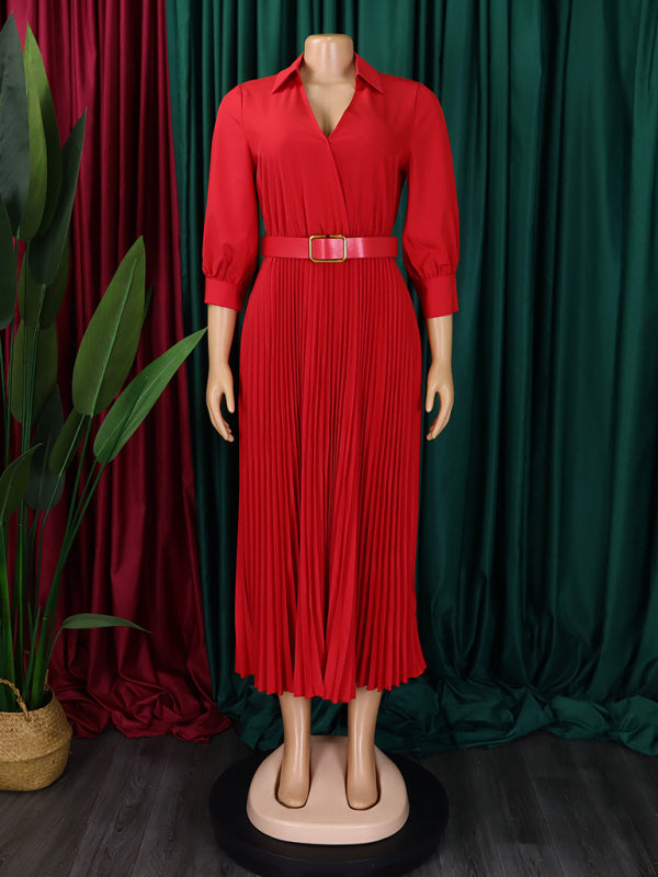 Belted Elegant Pleated Midi Dress for Cocktail Affairs Elegant | Chuzko.com