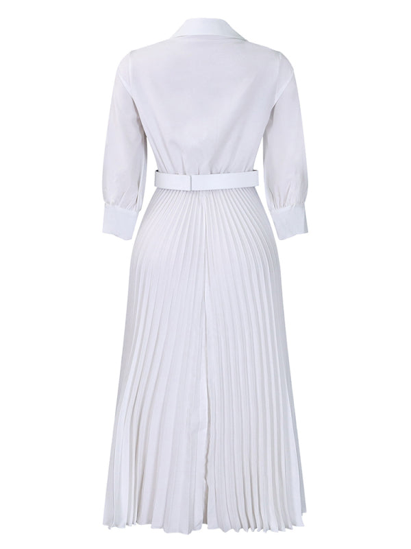 Belted Elegant Pleated Midi Dress for Cocktail Affairs Elegant | Chuzko.com