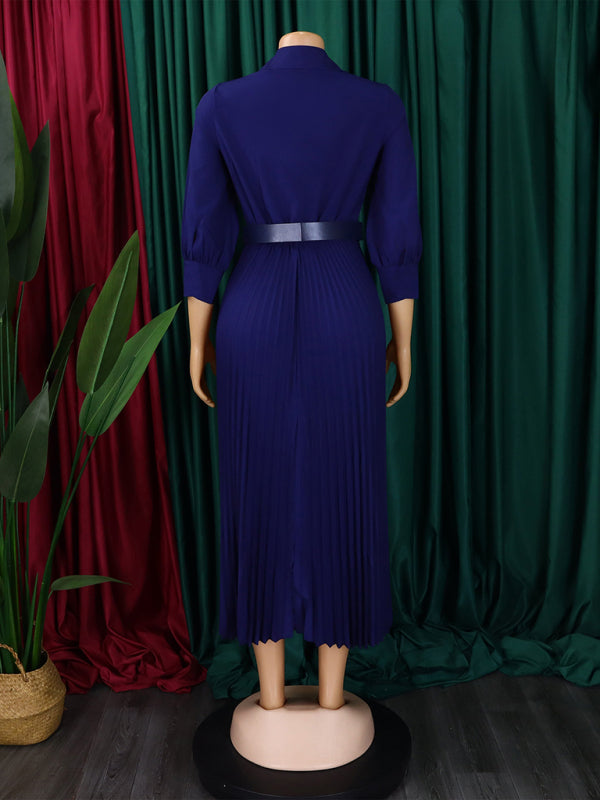 Belted Elegant Pleated Midi Dress for Cocktail Affairs Elegant | Chuzko.com